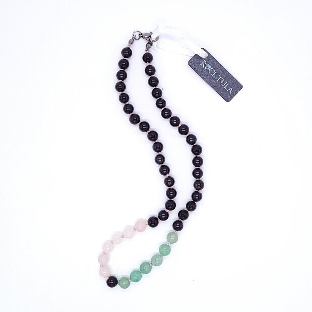 Choker Necklace Rainbow Obsidian Aventurine Rose Quartz Knot Silk Rocktula NWT - Picture 2 of 4